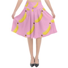 Banana Fruit Yellow Pink Flared Midi Skirt