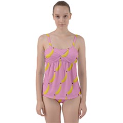 Banana Fruit Yellow Pink Twist Front Tankini Set