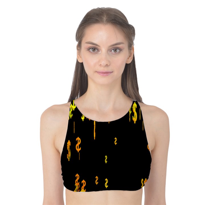 Animated Falling Spinning Shining 3d Golden Dollar Signs Against Transparent Tank Bikini Top