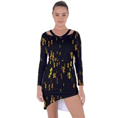 Animated Falling Spinning Shining 3d Golden Dollar Signs Against Transparent Asymmetric Cut-out Shift Dress by Mariart