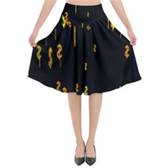 Animated Falling Spinning Shining 3d Golden Dollar Signs Against Transparent Flared Midi Skirt by Mariart