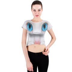 Beautiful White Face Cat Animals Blue Eye Crew Neck Crop Top