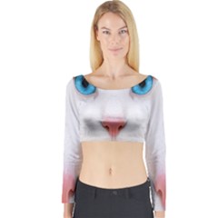 Beautiful White Face Cat Animals Blue Eye Long Sleeve Crop Top