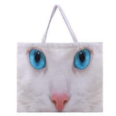 Beautiful White Face Cat Animals Blue Eye Zipper Large Tote Bag