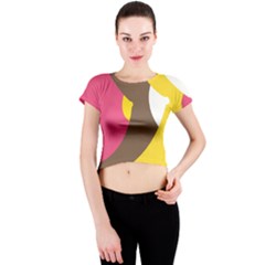 Breast Pink Brown Yellow White Rainbow Crew Neck Crop Top