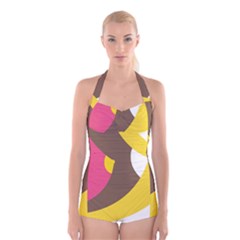 Breast Pink Brown Yellow White Rainbow Boyleg Halter Swimsuit 