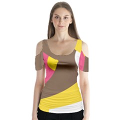 Breast Pink Brown Yellow White Rainbow Butterfly Sleeve Cutout Tee 