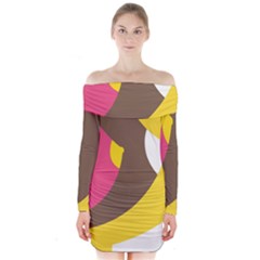 Breast Pink Brown Yellow White Rainbow Long Sleeve Off Shoulder Dress