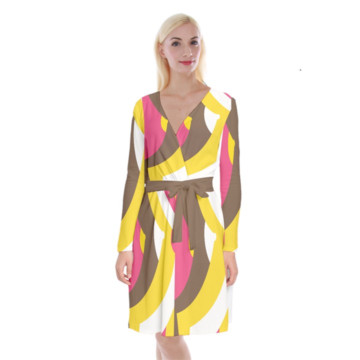 Breast Pink Brown Yellow White Rainbow Long Sleeve Velvet Front Wrap Dress