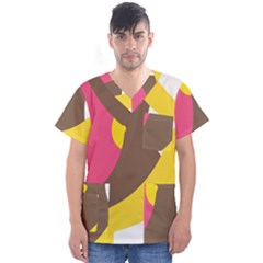 Breast Pink Brown Yellow White Rainbow Men s V-neck Scrub Top