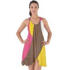 Breast Pink Brown Yellow White Rainbow Show Some Back Chiffon Dress