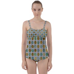 Green And Golden Dots Pattern                      Twist Front Tankini Set