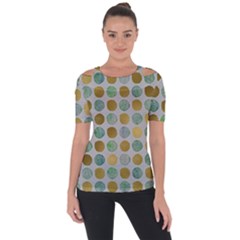 Green And Golden Dots Pattern                      Shoulder Cut Out Short Sleeve Top