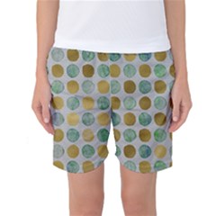 Green And Golden Dots Pattern                      Women s Basketball Shorts by LalyLauraFLM