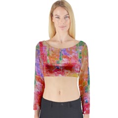 Colorful Watercolors Pattern                            Long Sleeve Crop Top by LalyLauraFLM