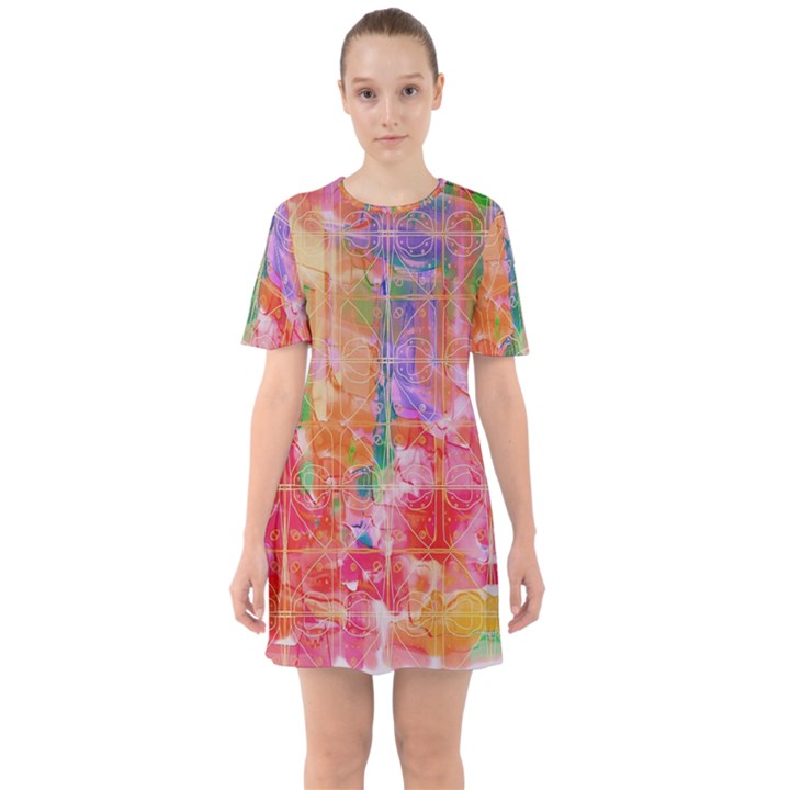 Colorful watercolors pattern                               Sixties Short Sleeve Mini Dress