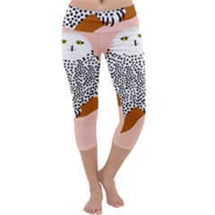 Animals Bird Owl Pink Polka Dots Capri Yoga Leggings by Mariart