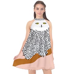 Animals Bird Owl Pink Polka Dots Halter Neckline Chiffon Dress  by Mariart