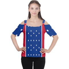 British American Flag Red Blue Star Cutout Shoulder Tee