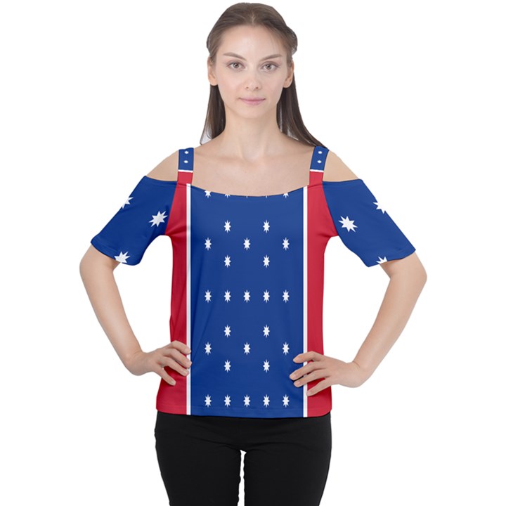 British American Flag Red Blue Star Cutout Shoulder Tee