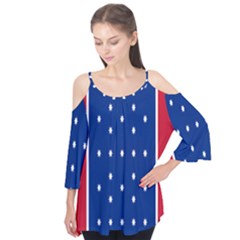 British American Flag Red Blue Star Flutter Tees