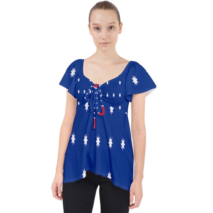 British American Flag Red Blue Star Lace Front Dolly Top