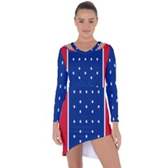 British American Flag Red Blue Star Asymmetric Cut-out Shift Dress