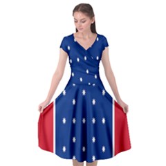 British American Flag Red Blue Star Cap Sleeve Wrap Front Dress by Mariart