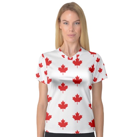 Canadian Maple Leaf Pattern V-neck Sport Mesh Tee by Mariart