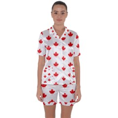 Canadian Maple Leaf Pattern Satin Short Sleeve Pyjamas Set by Mariart