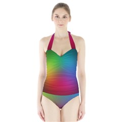 Bright Lines Resolution Image Wallpaper Rainbow Halter Swimsuit