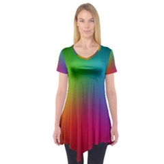 Bright Lines Resolution Image Wallpaper Rainbow Short Sleeve Tunic 