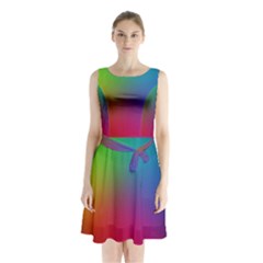 Bright Lines Resolution Image Wallpaper Rainbow Sleeveless Waist Tie Chiffon Dress