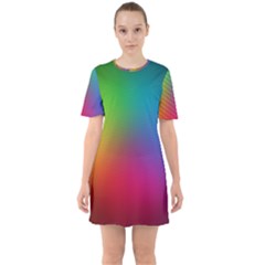 Bright Lines Resolution Image Wallpaper Rainbow Sixties Short Sleeve Mini Dress