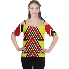 Chevron Symbols Multiple Large Red Yellow Cutout Shoulder Tee