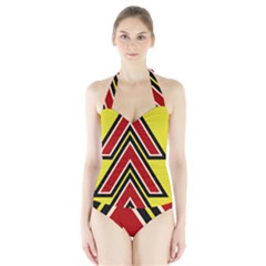 Chevron Symbols Multiple Large Red Yellow Halter Swimsuit by Mariart