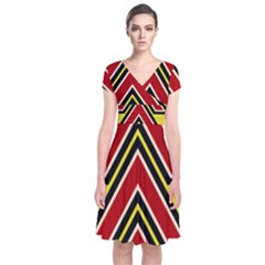 Chevron Symbols Multiple Large Red Yellow Short Sleeve Front Wrap Dress by Mariart