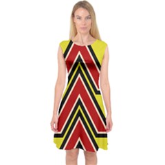 Chevron Symbols Multiple Large Red Yellow Capsleeve Midi Dress by Mariart