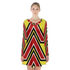 Chevron Symbols Multiple Large Red Yellow Long Sleeve Velvet V-neck Dress by Mariart