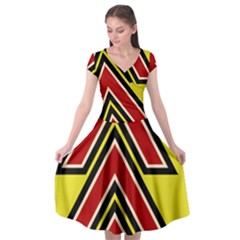 Chevron Symbols Multiple Large Red Yellow Cap Sleeve Wrap Front Dress