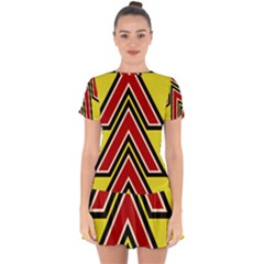 Chevron Symbols Multiple Large Red Yellow Drop Hem Mini Chiffon Dress by Mariart