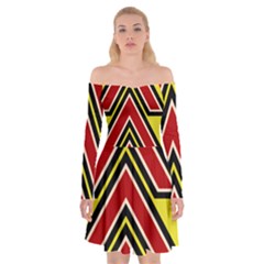 Chevron Symbols Multiple Large Red Yellow Off Shoulder Skater Dress by Mariart