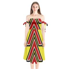 Chevron Symbols Multiple Large Red Yellow Shoulder Tie Bardot Midi Dress by Mariart