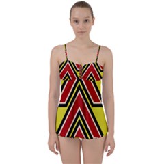 Chevron Symbols Multiple Large Red Yellow Babydoll Tankini Set