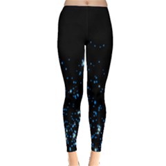 Blue Glowing Star Particle Random Motion Graphic Space Black Leggings  by Mariart