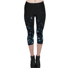 Blue Glowing Star Particle Random Motion Graphic Space Black Capri Leggings  by Mariart