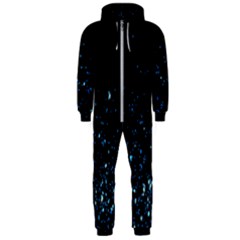 Blue Glowing Star Particle Random Motion Graphic Space Black Hooded Jumpsuit (men)  by Mariart