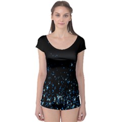 Blue Glowing Star Particle Random Motion Graphic Space Black Boyleg Leotard 