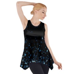 Blue Glowing Star Particle Random Motion Graphic Space Black Side Drop Tank Tunic by Mariart