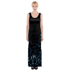 Blue Glowing Star Particle Random Motion Graphic Space Black Maxi Thigh Split Dress by Mariart